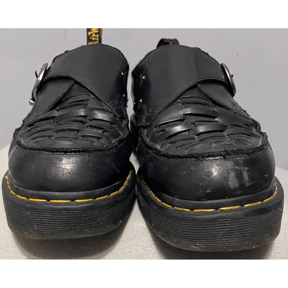 Dr. Martens Mens Ramsey Quad Monk Black Leather Woven Platform Shoes Sz 13